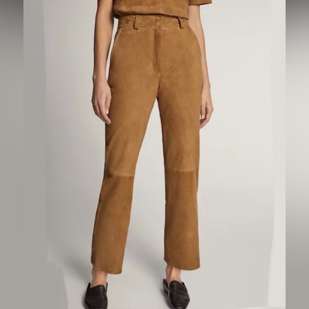 VINTAGE real suede leather pants — deep copper saddle color
